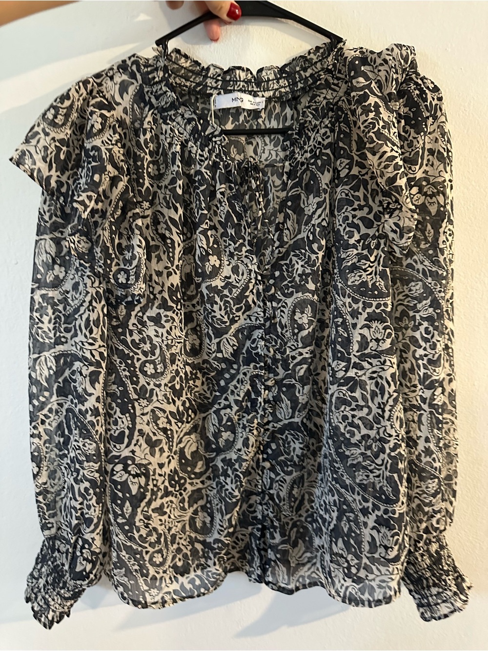 Mng Black & Ivory Paisley Sheer Blouse